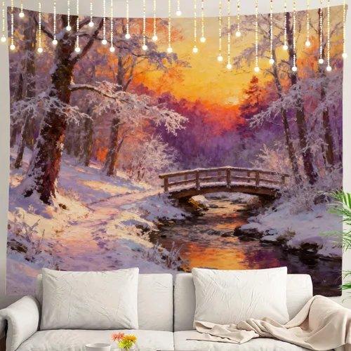 Miniatura 94 de Shrahala Tapiz de pared con paisaje de lago de otoño, bosque amarillo, para colgar en la pared, tapiz grande, decoración de fibra de poliéster