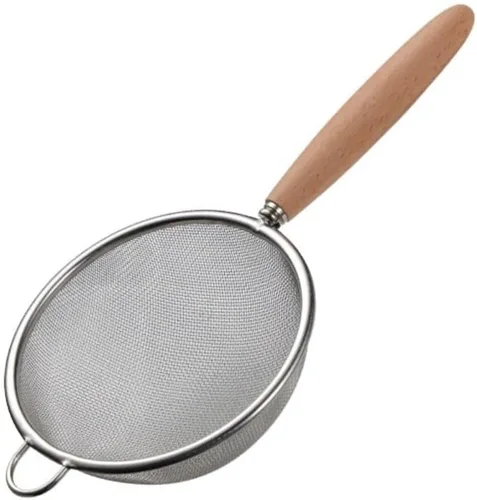 Miniatura 8 de Colador de doble malla fina de acero inoxidable con mango de madera para alimentos, arroz, pasta, harina, colador de harina, tamiz de cocina