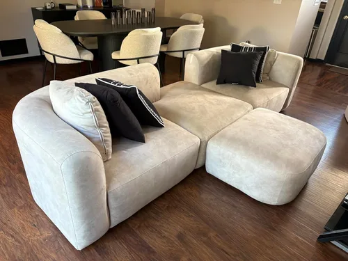 Miniatura 5 de Acanva - Sofá de lujo moderno de terciopelo con respaldo curvo, sofá minimalista cómodo para sala de estar y apartamento, seccional modular de 4