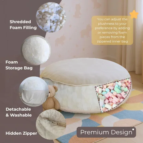 Miniatura 4 de Silla de Puf Wonder Space – Relleno de Espuma Suave Funda Desmontable y Lavable Tela Ultrasuave de Felpa - Cojín de Piso Minimalista para Niños