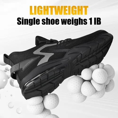 Miniatura 5 de GLANOUDUN Zapatos de punta de acero para hombre, zapatos de trabajo ligeros para hombres, zapatos de trabajo negros con punta de acero, zapatos