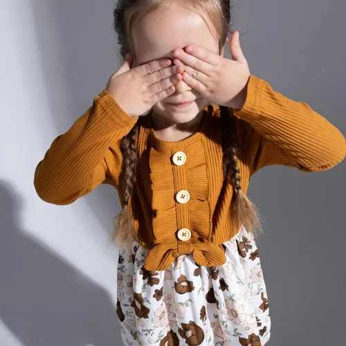 Miniatura 4 de PATPAT - Vestido de manga larga con estampado de flora para niña pequeña, otoño e invierno