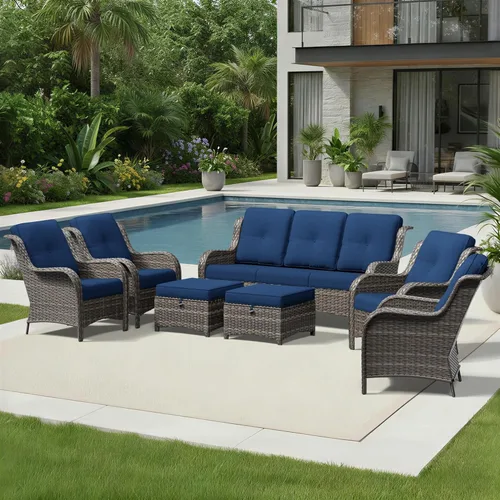 Miniatura 179 de Joyside Juego de sillas de mimbre para patio, juego de 3 piezas de mimbre para exteriores con 2 sillas reposabrazos y 1 mesa auxiliar para terraza