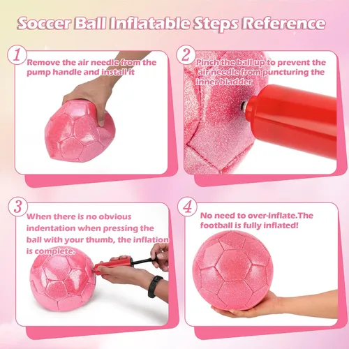 Miniatura 7 de DLUGOPIS Size 4 Pink Glitter Soccer Ball with Air Pump Sets Toddler Soccer Ball Multiple Size for Kids Aged 4-8 8-12 Boys Girls Youth Gifts Outdoor