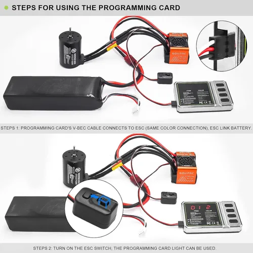 Miniatura 6 de GOUPRC 60A sin escobillas RC ESC 2-3S controlador de velocidad eléctrico impermeable con tarjeta de programación para accesorios a escala 1/10 RC