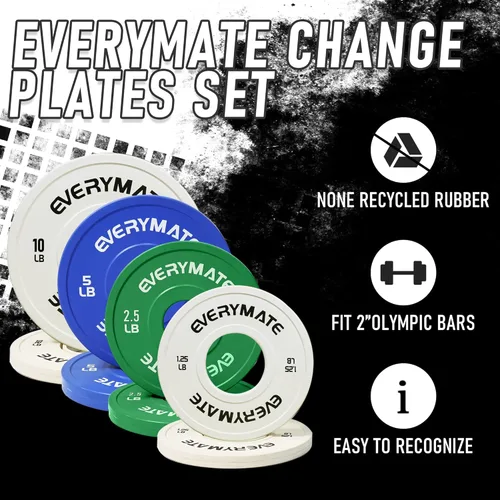 Miniatura 2 de EVERYMATE Placas de Peso de Cambio 1.25LB 2.5LB 5LB Juego Placa Fraccional Placas Olímpicas de Parachoques para Entrenamiento Cruzado Placas
