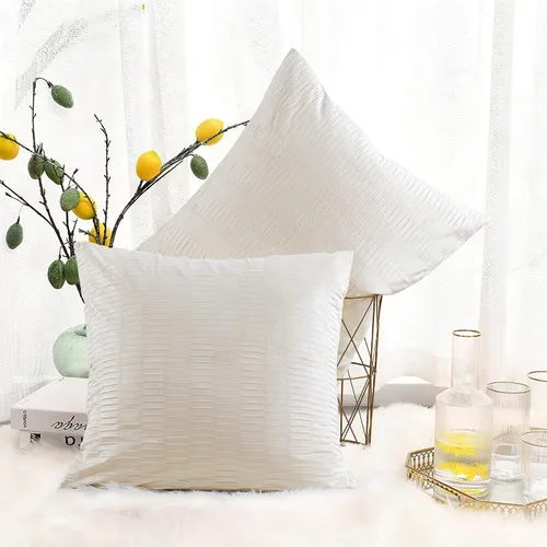 Miniatura 20 de Juego de 2 fundas de almohada decorativas de terciopelo a rayas plisadas de 14 x 26 pulgadas, funda de cojín rectangular suave y elegante para sofá