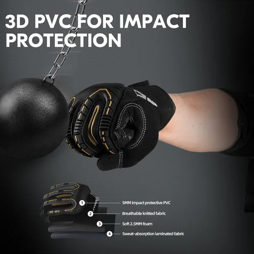 Miniatura 2 de Vgo - 1 par de guantes de piel sintética para protección de impactos, para mecánicos y perforadores, alta destreza, reducción de vibraciones