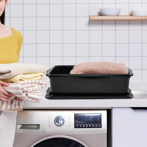 Miniatura 6 de Taysisiter - Tina de plástico para autobús comercial de 13 L con tapa, contenedor de autobús para restaurante, color negro, paquete de 3