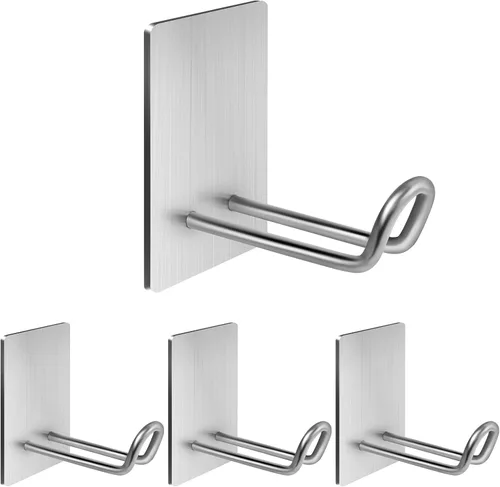 Miniatura 7 de Ganchos autoadhesivos resistentes, ganchos grandes de acero inoxidable para toallas, ganchos adhesivos sin taladro, ganchos largos para colgar Negro