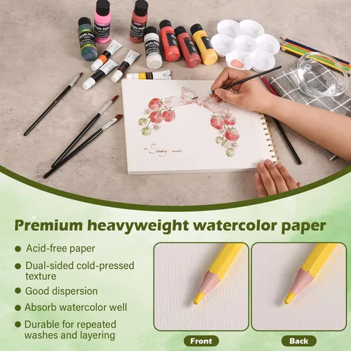 Miniatura 5 de Bloc de papel de acuarela en espiral de 5 x 7.5 pulgadas, 30 hojas de papel de artista sin ácidos de 140 libras/10.58 oz Páginas perforadas
