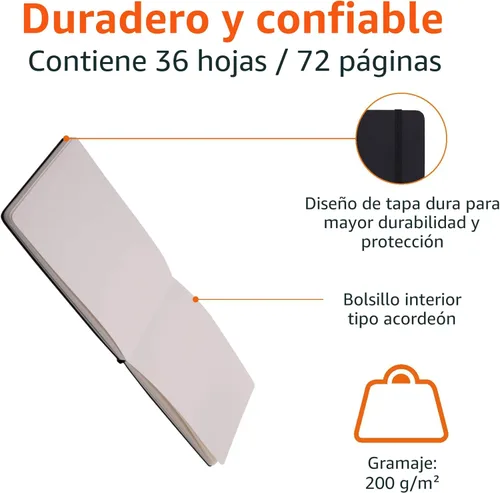 Miniatura 3 de Amazon Basics Cuaderno de bocetos de arte, tamaño L, 5.25 x 8.25 pulgadas, 72 hojas, blocs de bocetos para dibujar, color negro