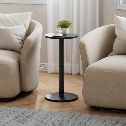Miniatura 2 de Homleke Mesa auxiliar redonda, pilar de madera maciza con parte superior y base de madera, pequeña mesa de acento para bebidas para sala de estar