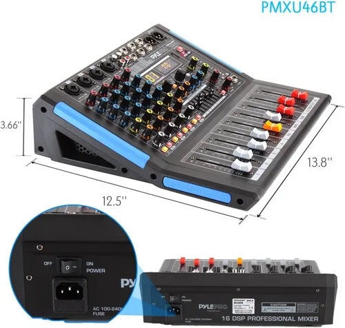 Miniatura 3 de Pyle - Mezclador de audio de estudio Bluetooth de 4 canales - Interfaz controladora de sonido DJ con unidad USB para entrada de grabación de PC
