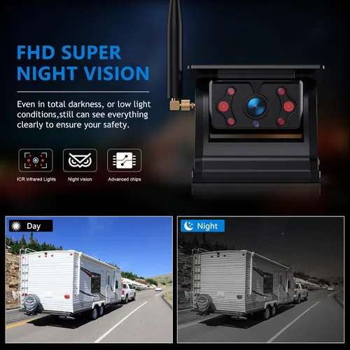 Miniatura 5 de Cámara magnética solar inalámbrica de respaldo para RV, 1080P 7 pulgadas pantalla táctil IPS Monitor y 2 cámaras de visión trasera de encendido