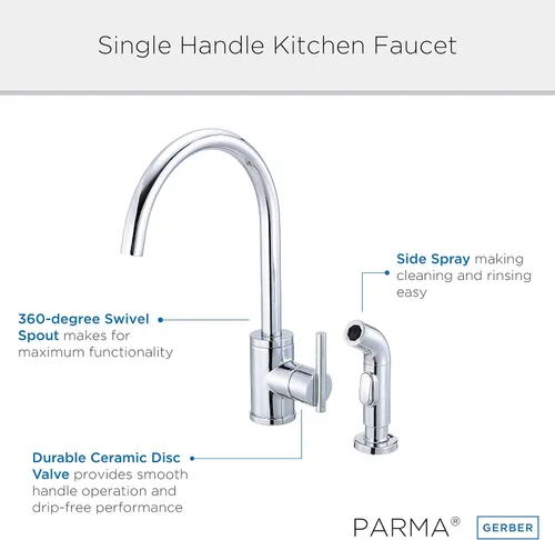 Miniatura 2 de Danze D401058 Parma - Grifo de cocina con rociador lateral, cromado