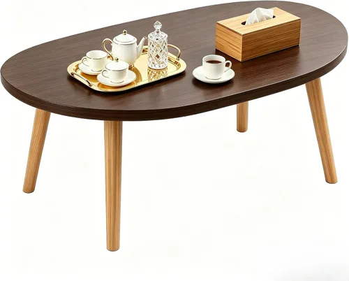 Miniatura 11 de Mesa auxiliar pequeña, mesa baja con patas de madera maciza, mesa auxiliar ovalada de 23.6 pulgadas, mesa auxiliar auxiliar de pie para sentarse