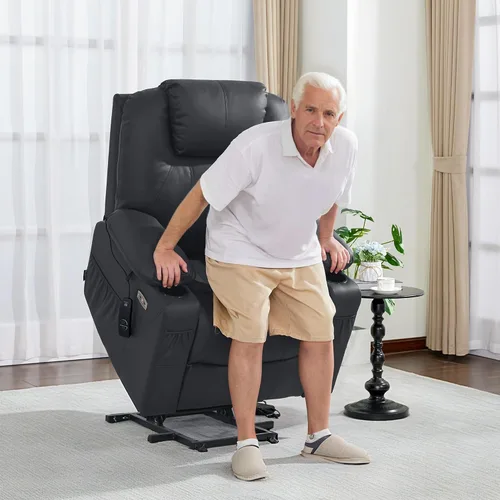 Miniatura 2 de MCombo Power Lift - Silla reclinable para personas mayores, silla elevadora con calor y masaje, certificación FSC, puertos USB, portavasos, piel