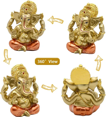 Miniatura 6 de alikiki Dios hindú Señor Ganesha Idol Estatua de Dios indio Ganesh Escultura India Templo Mandir Pooja Artículo Regalo de regreso de boda india Oro