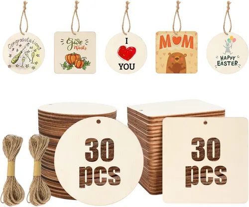 Miniatura 9 de 50 etiquetas cuadradas de madera, rebanadas de madera cuadradas sin terminar de 3 x 3 pulgadas, rebanadas de madera cuadradas en blanco con 50pcs 3