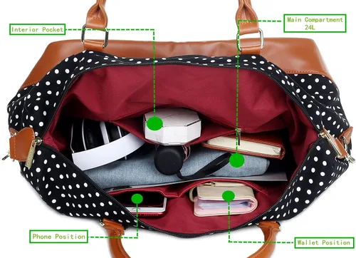 Miniatura 5 de BAOSHA HB-28 - Bolsa de lona de viaje para mujer y mujer bolsa de mano para llevar durante la noche Punto Negro 16 x 12 x 8 inch