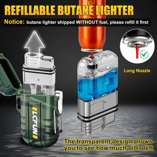 Miniatura 6 de LcFun Paquete de 2 Encendedores Impermeables, Encendedores de Antorcha para Exteriores Resistentes al Viento Recargables de Butano - SIN Butano