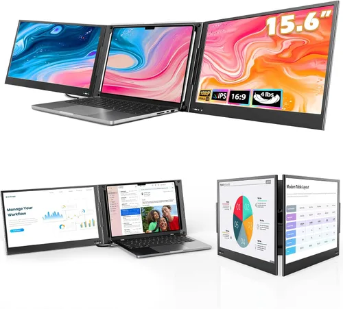 QQH Extensor de pantalla para laptop, monitor portátil triple de 15.6 pulgadas para laptop con pantalla IPS FHD ultradelgada, pantalla extendida