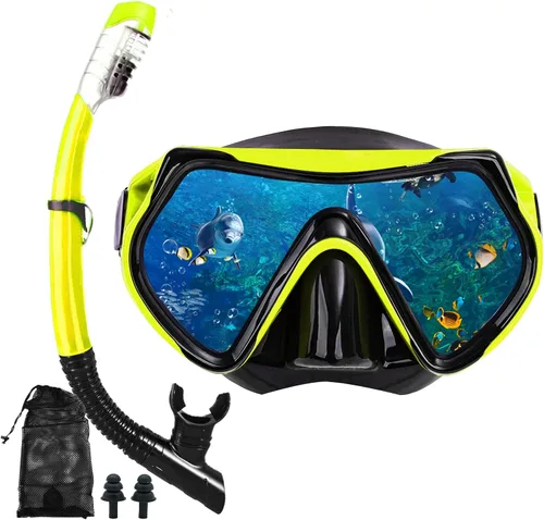 Miniatura 14 de Equipo de esnórquel para adultos, juego de máscara de esnórquel en seco, juego de máscara de buceo para adultos, máscara de buceo panorámica