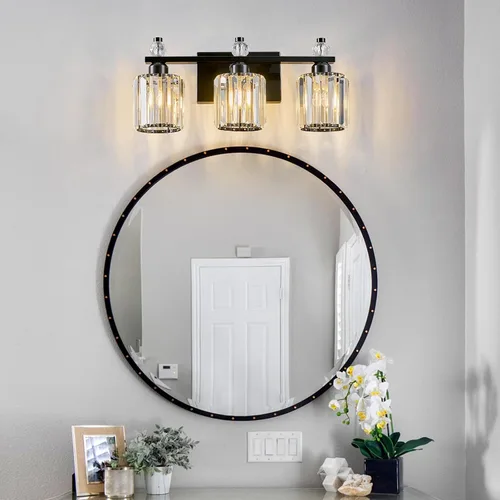 Miniatura 7 de Luces de Tocador de Baño de 3 Luces, Placado Negro, Modernas Luces de Tocador de Cristal para Baño, Luces de Tocador de Cristal para Usar Sobre
