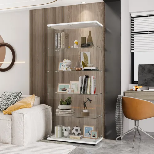 Miniatura 32 de Vitrina de cristal con 3 estantes con 2 puertas, vitrina de cristal transparente para sala de estar, dormitorio, 49.49 x 31.77 x 14.37 pulgadas