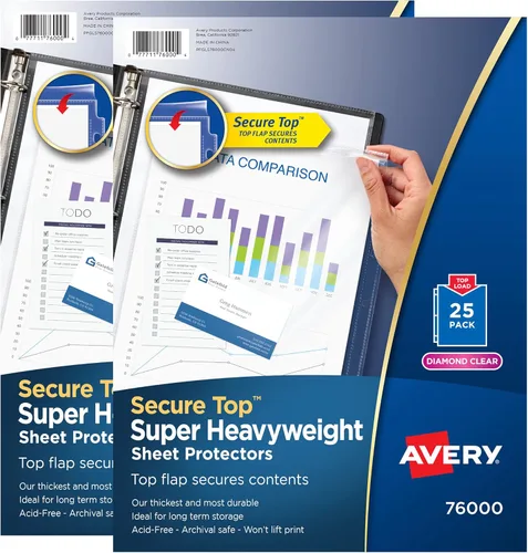 Avery 86009 - Protectores de hoja superior transparentes con forma de diamante, protectores de página superpesados para carpeta de 3 anillos, hoja