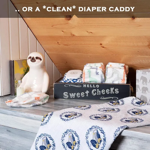 Miniatura 4 de MAINEVENT - Caja de decoración de baño con frase "Hello Sweet Cheeks", una caja con diseño en 2 lados, organizador de baño de estilo granja Blanco