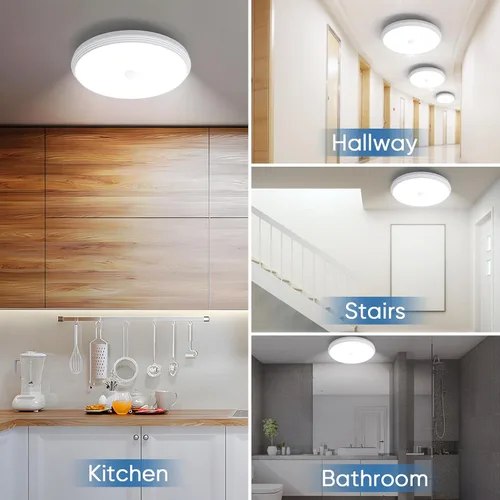 Miniatura 7 de Luces de armario recargables con sensor de movimiento, luz de techo a batería, luz inalámbrica con sensor de movimiento para interiores, luz
