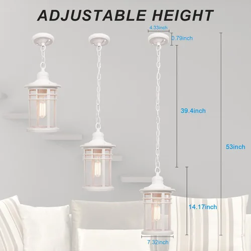 Miniatura 3 de Darkaway Luces colgantes grandes para exteriores para porche, 15 pulgadas, lámpara colgante de techo de aluminio con vidrio sembrado para porche