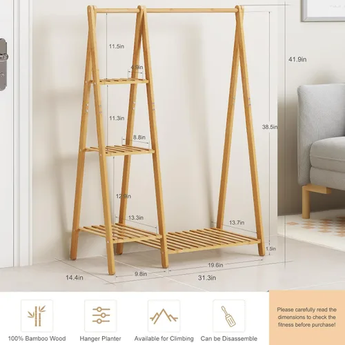 Miniatura 5 de Perchero pequeño de bambú, perchero de ropa para niños, mini perchero de madera con estantes, percheros cortos para disfraces para colgar paños