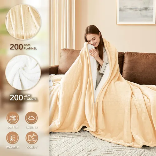 Miniatura 3 de Homemate Manta eléctrica térmica tamaño Queen, 84 x 90 pulgadas, manta térmica para cama con 10 niveles de calefacción, 8 horas de apagado beige