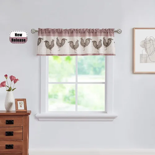 Miniatura 8 de SXZJTEX Cortinas de cocina con diseño de gallina para ventana pequeña, 2 paneles, 2 paneles, paneles con bolsillo para barra para granero, 27 Gris