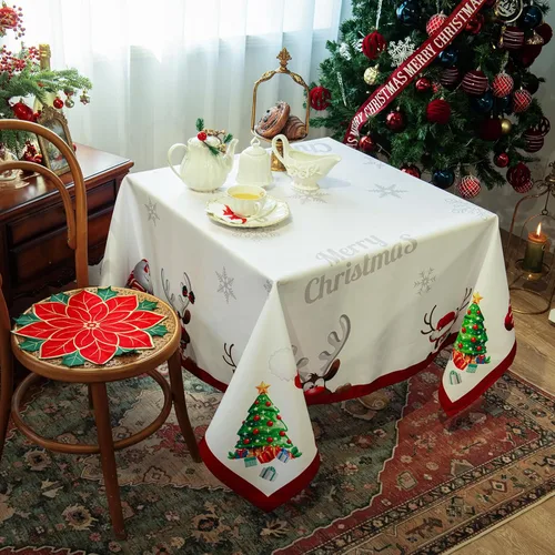 Miniatura 15 de Mantel Rectangular de Navidad de 60 x 102 Pulgadas - Cubierta de Mesa Rectangular Impermeable de Decoración Navideña Impresa para Nochevieja
