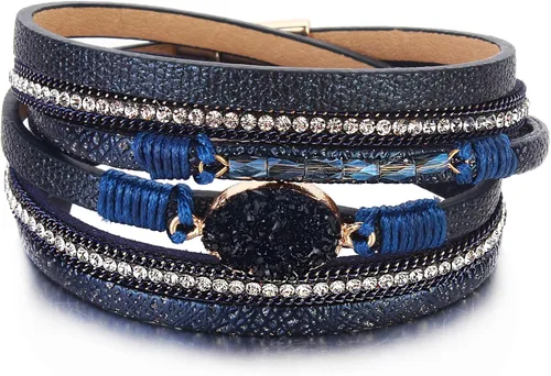 Miniatura 157 de FANCY SHINY - Pulsera de cuero estilo bohemio, pulsera de cuentas de cristal con cierre magnético, regalos de joyería para mujer