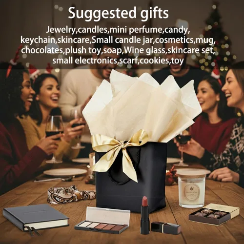 Miniatura 4 de Aosric Paquete de 12 bolsas de regalo negras con cinta de lazo, 7.48 x 3.54 x 7.9 pulgadas, elegante bolsa de regalo de cartulina pequeña con asas