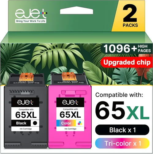 Paquete combinado de cartuchos de tinta 65XL negro/color de repuesto para HP 65 Ink 65XL compatible con impresora HP DeskJet 3752 3755 3700 3772