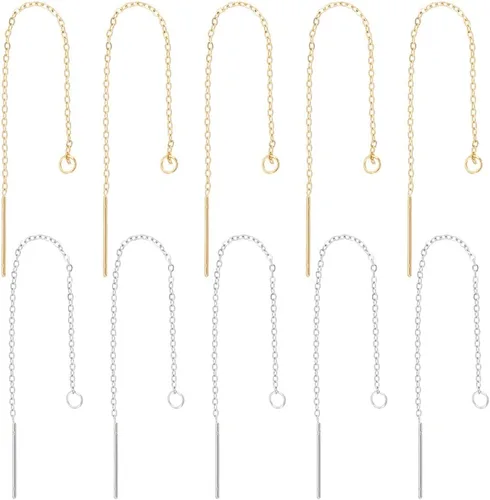 UNICRAFTALE 40 piezas de 3.543 in, 2 colores, hilos de oreja de acero inoxidable, aretes colgantes de cadena larga con lazo para hacer aretes de