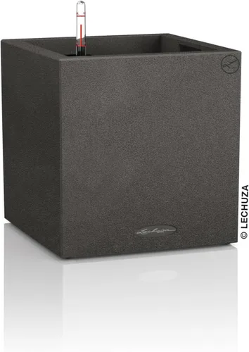 Lechuza Canto Stone Low 40 - Maceta cuadrada de riego automático, color negro grafito, 15.7 pulgadas de largo y 15.7 pulgadas de ancho y 15.7