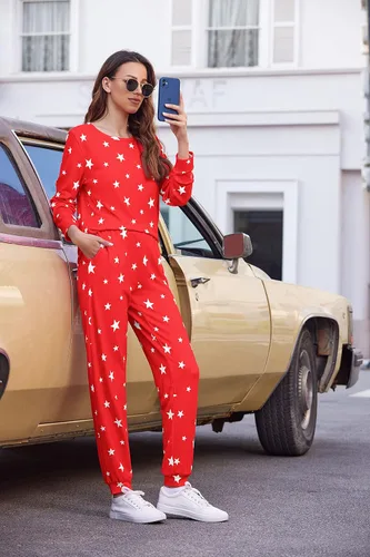 Miniatura 4 de Ekouaer Conjunto de pijama de manga larga para mujer, ropa de dormir suave con cuello redondo y bolsillos