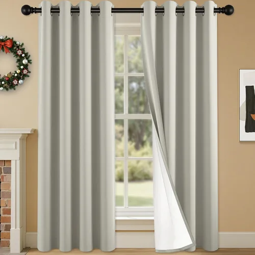 Miniatura 80 de 2 paneles de cortinas 100% opacas, cortinas ligeras con aislamiento térmico con ojales para dormitorio, sala de estar, tratamiento de ventana