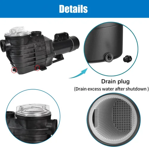 Miniatura 4 de Bomba de piscina enterrada de 2.5 HP, bomba de piscina con cable duro de doble voltaje de 115-230 V, alta velocidad de flujo de 9000 GPH, potente