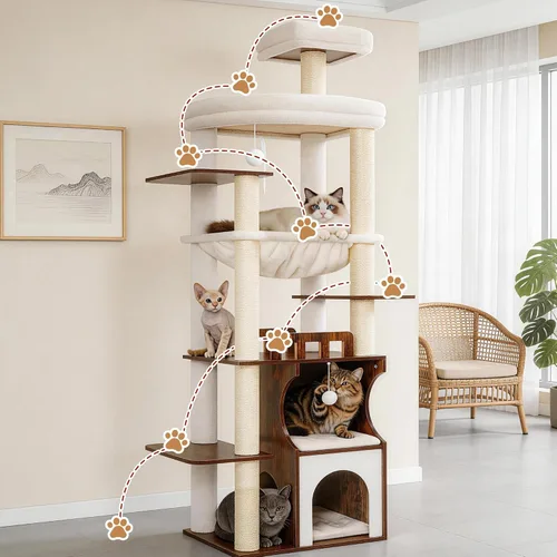 Miniatura 6 de Gitelsnour Árbol para gatos, torre de madera para gatos de 70.9 pulgadas para gatos grandes y adultos, muebles modernos para gatos con condominio