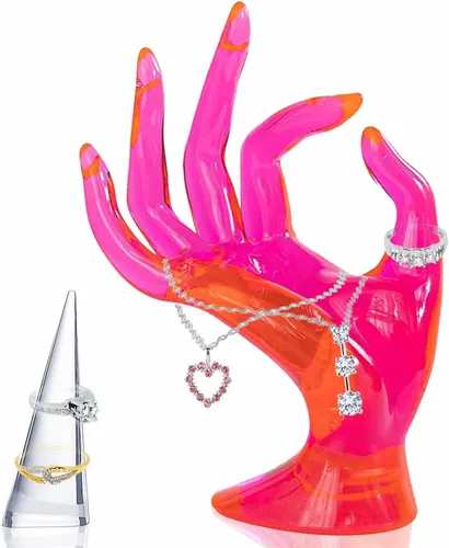 Soporte de joyería de acrílico de mano, soporte para exhibición de joyas, soporte de mano para joyería de maniquí, collar de mano de maniquí, Rosa