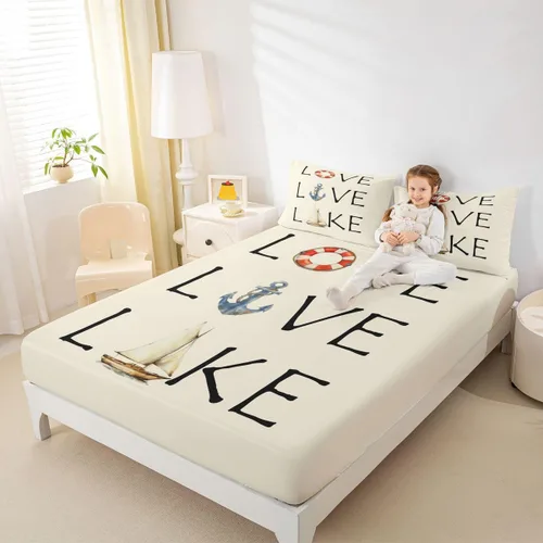 Lake House - Sábana bajera ajustable tamaño individual, sábanas de anclaje náutico para niños, adolescentes, adultos, dormitorio, juego de ropa de