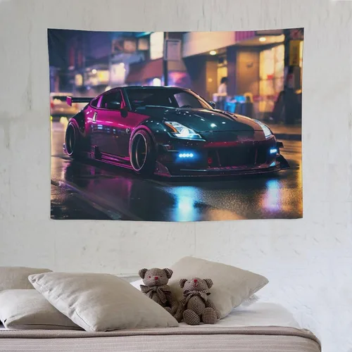 Miniatura 6 de FeoYoed Tapiz para colgar en la pared, cortina para dormitorio, hogar, sala de estar, tapiz de pared Jdm Car 370z negro fresco neón noche 30 x 40